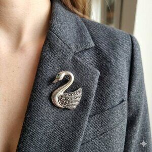 Vintage Avon "Just for Spring" Swan Brooch - Silver Tone & Faux Marcasite